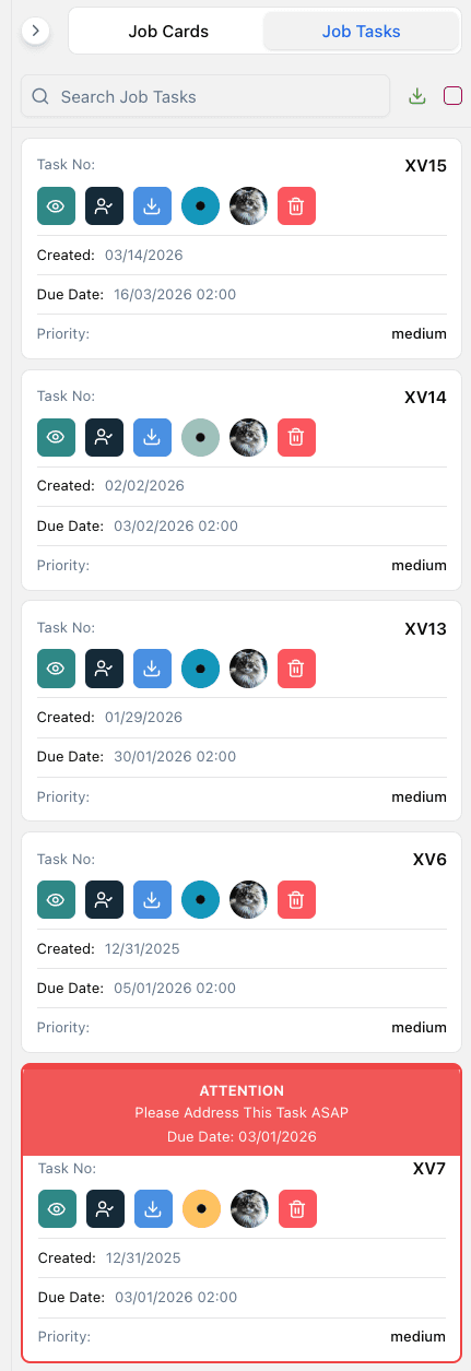 Job Cards & Tasks screenshot