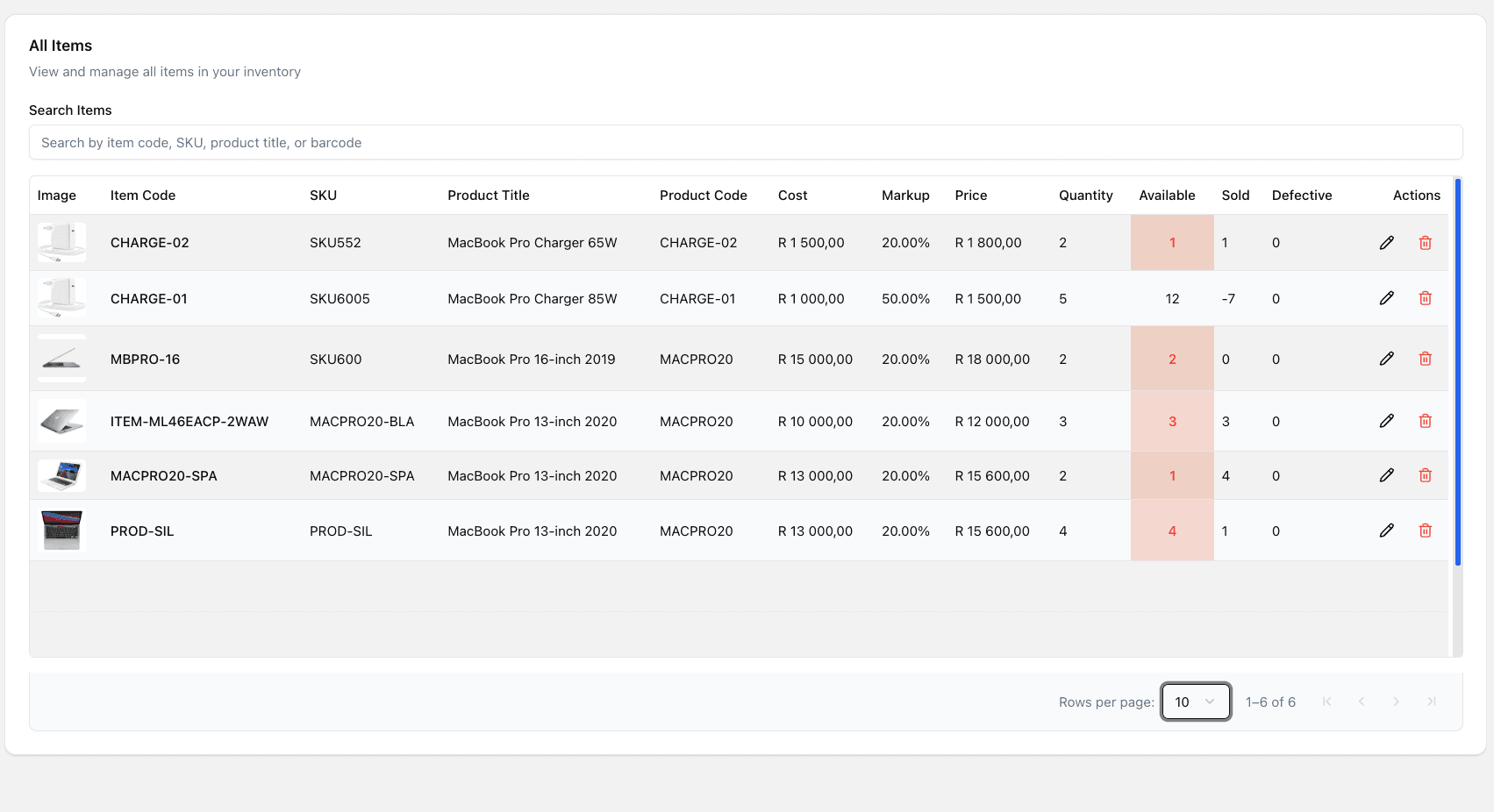 Inventory Management screenshot
